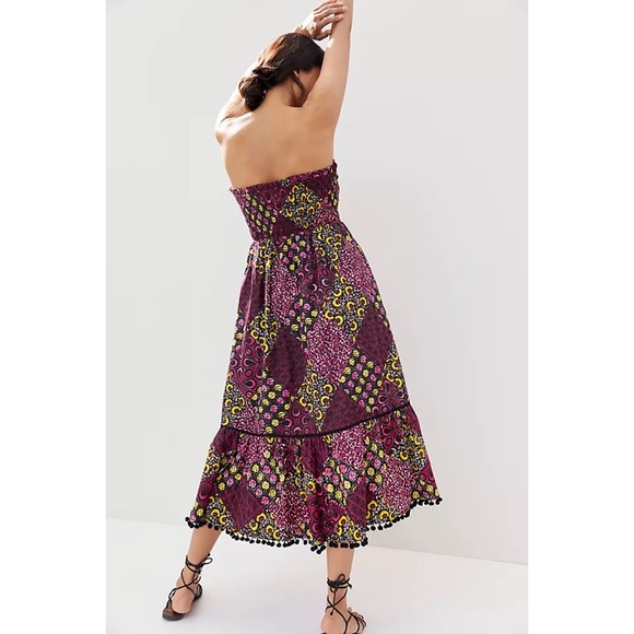 NWT RARE ANTHROPOLOGIE ABSTRACT SMOCKED POMMED MIDI DRESS - Picture 3 of 7
